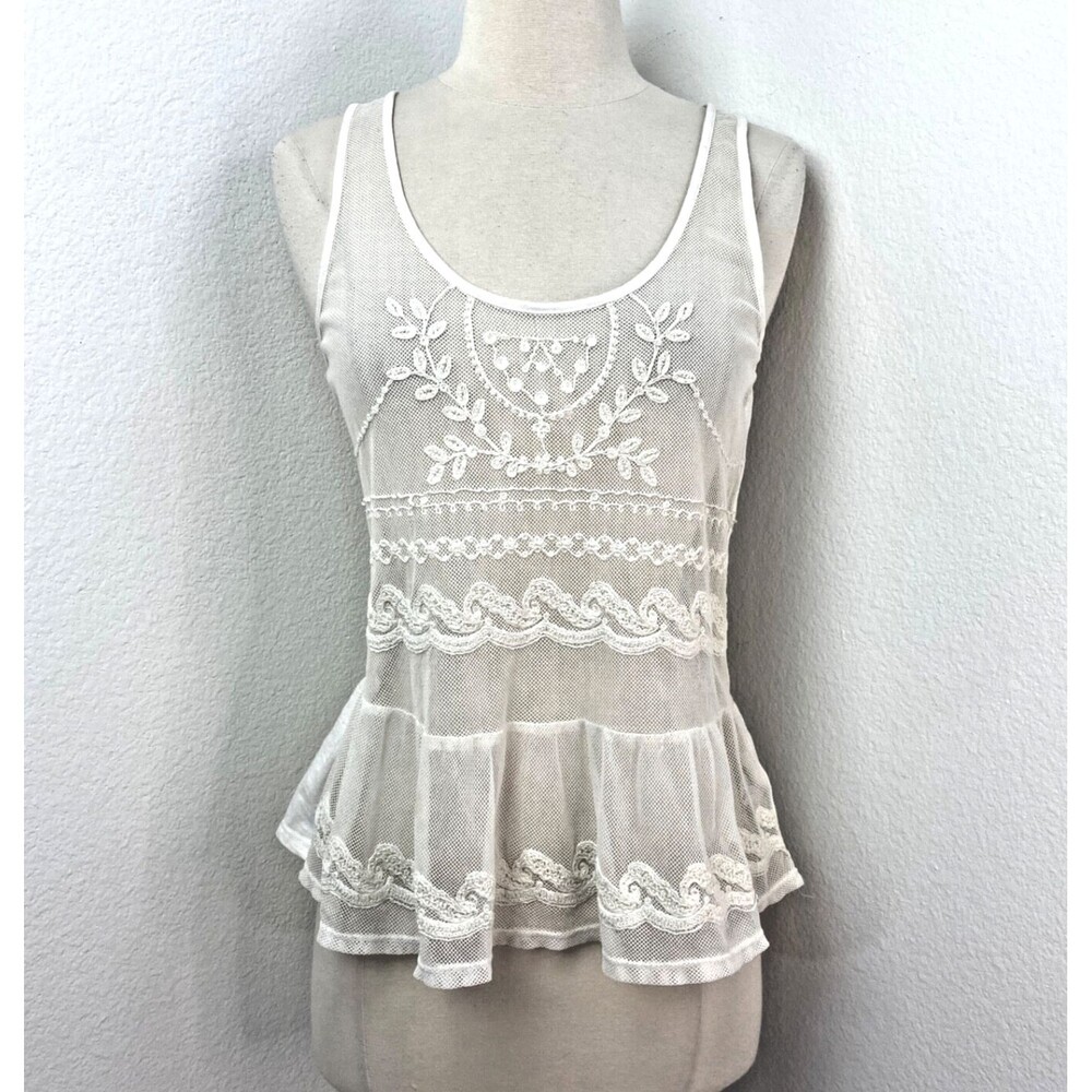 American Eagle Outfitter Sheer White Embroidered Tank Top XS Boho Fairy Festival